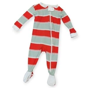Burts Bees Baby Stripped Holiday Christmas Footed Pajamas Size 3-6 Months